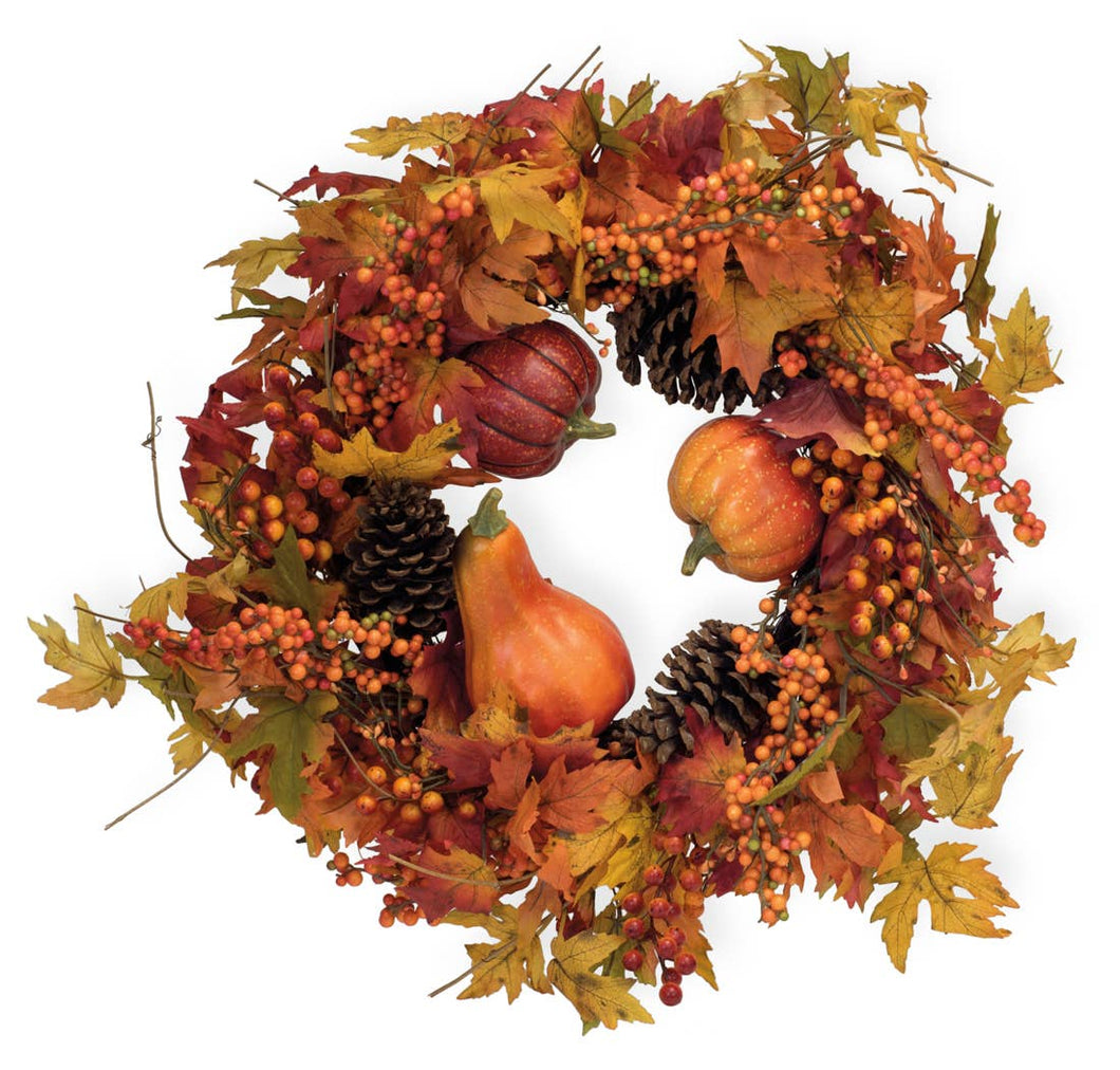 Maple Leaves Wreath with Pumpkins & Pinecones