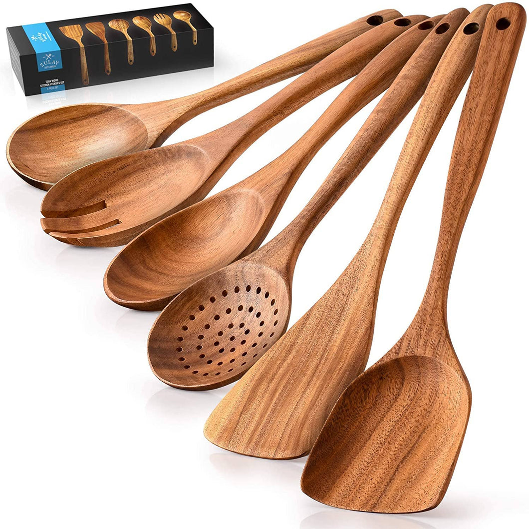 Teak Wooden Cooking Spoon Sets in Smooth Finish (6 Pieces)