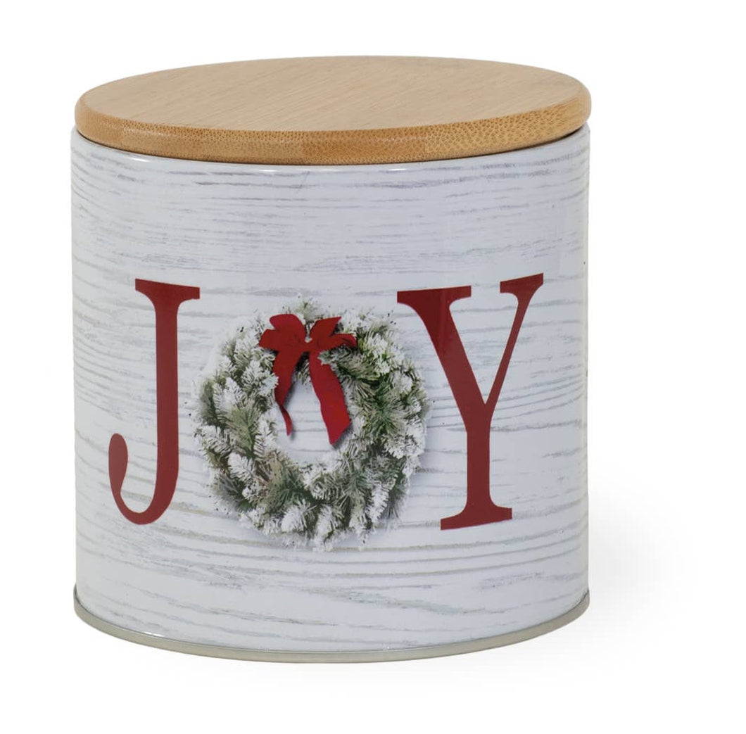 Joy Wreath Canister Christmas Accent