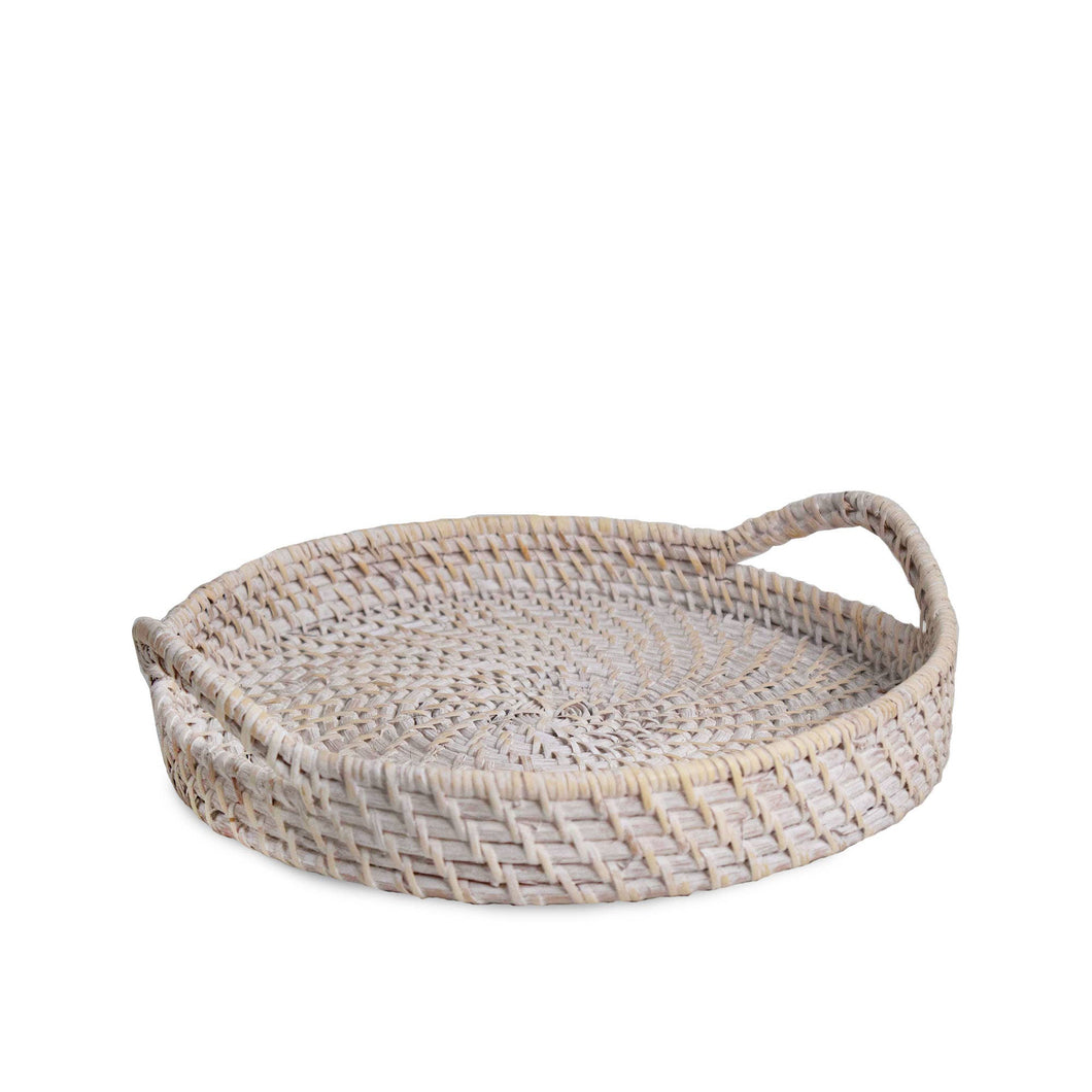 Rattan Wicker Tray - White Washed