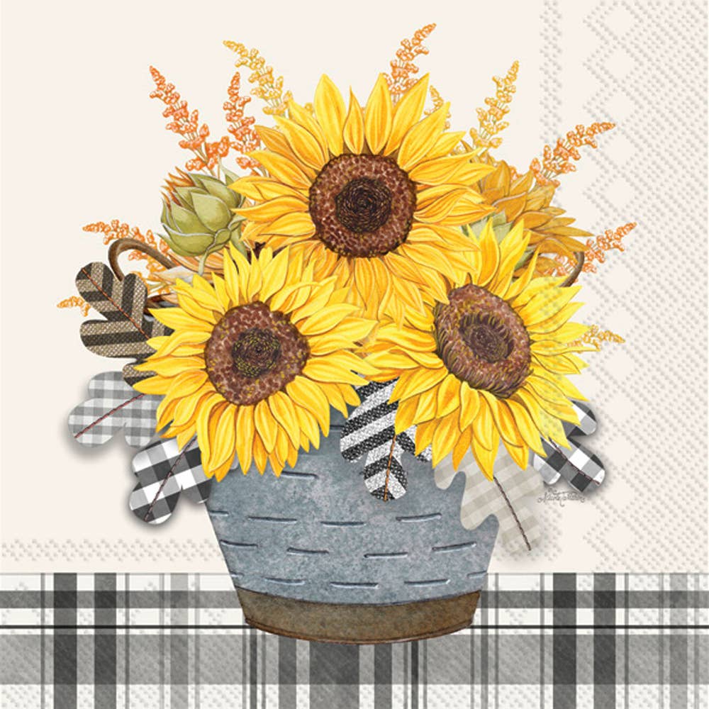 Gingham Sunflowers Fall Paper Cocktail Napkins
