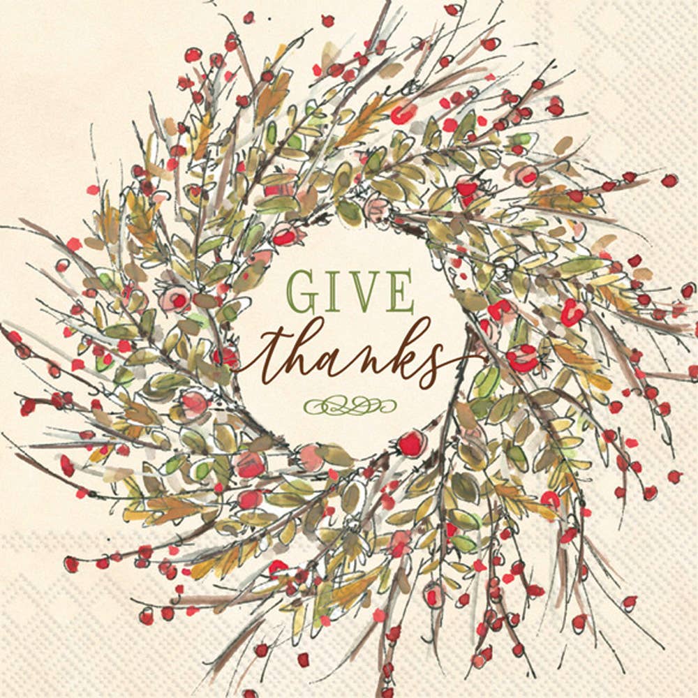 Give Thanks Wreath Fall / Thanksgiving Cocktail Napkins
