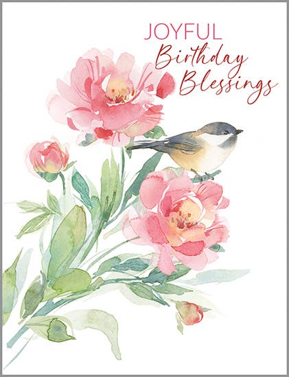 With Scripture Birthday Greeting Card - Peony & Chickadee