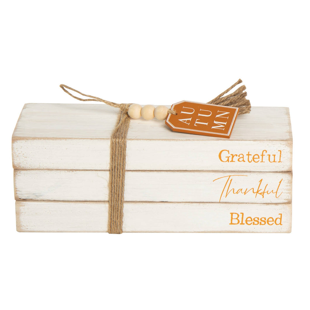 Wood 9.5 in. White Harvest Fall Book Stack