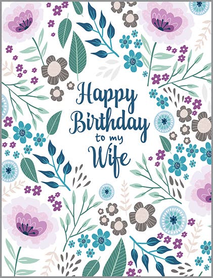 Birthday Greeting Card - Wife Purple Flowers