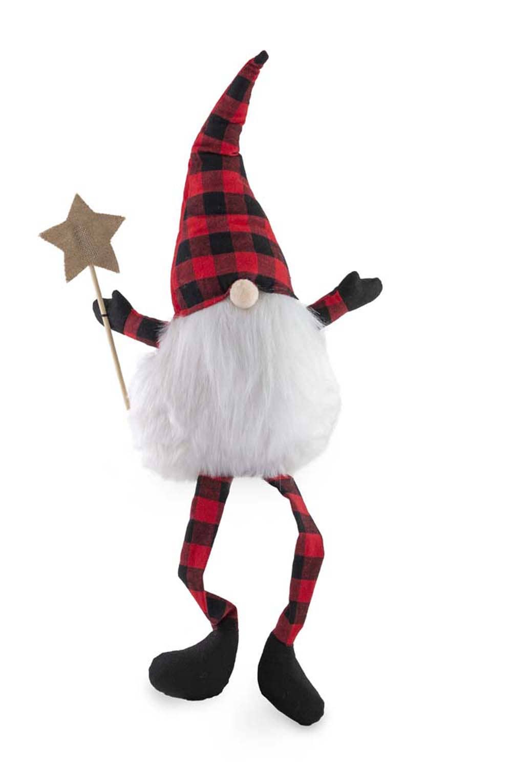 Otto Red and Black Check Star Wand Gnome Christmas Accent