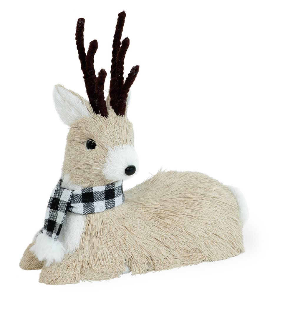 Darling Check Scarf Sitting Deer Christmas Accent