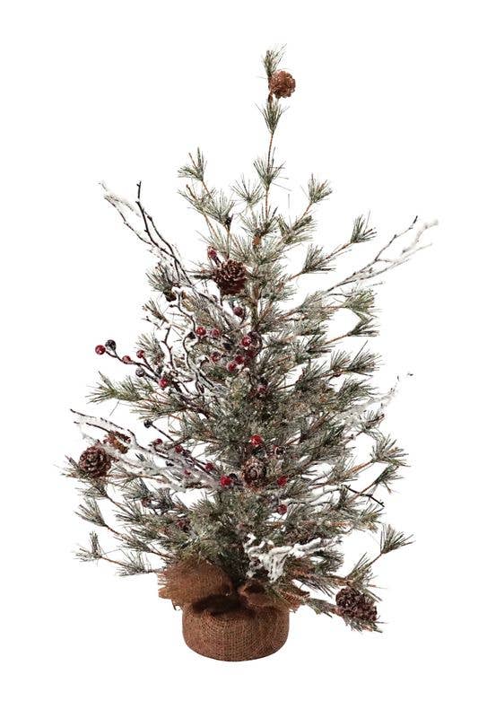 Lg Frosted Tree W/pinecone & Red Berry